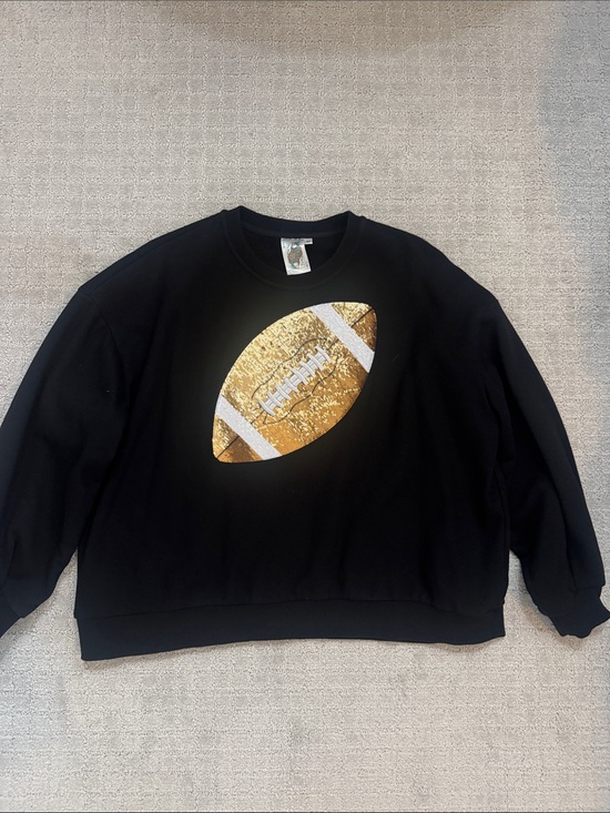 QUEEN OF SPARKLES Tops - Women’s Black Football Graphic Sweatshirt